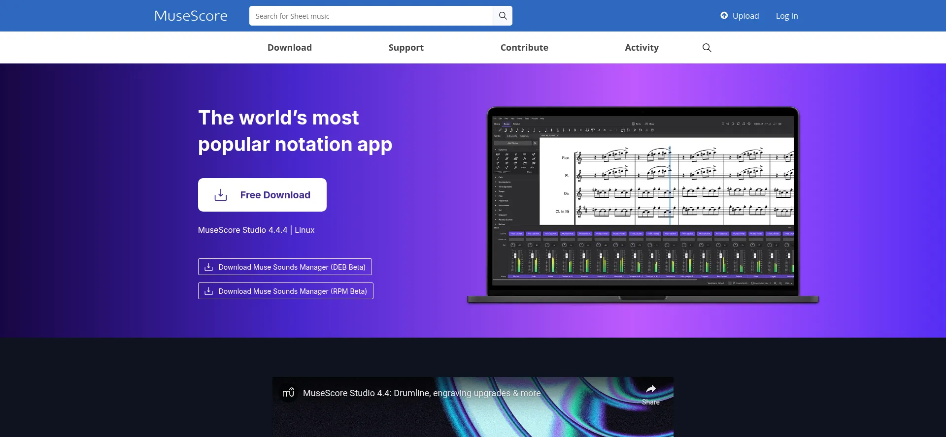 Website screenshot of Musescore.org