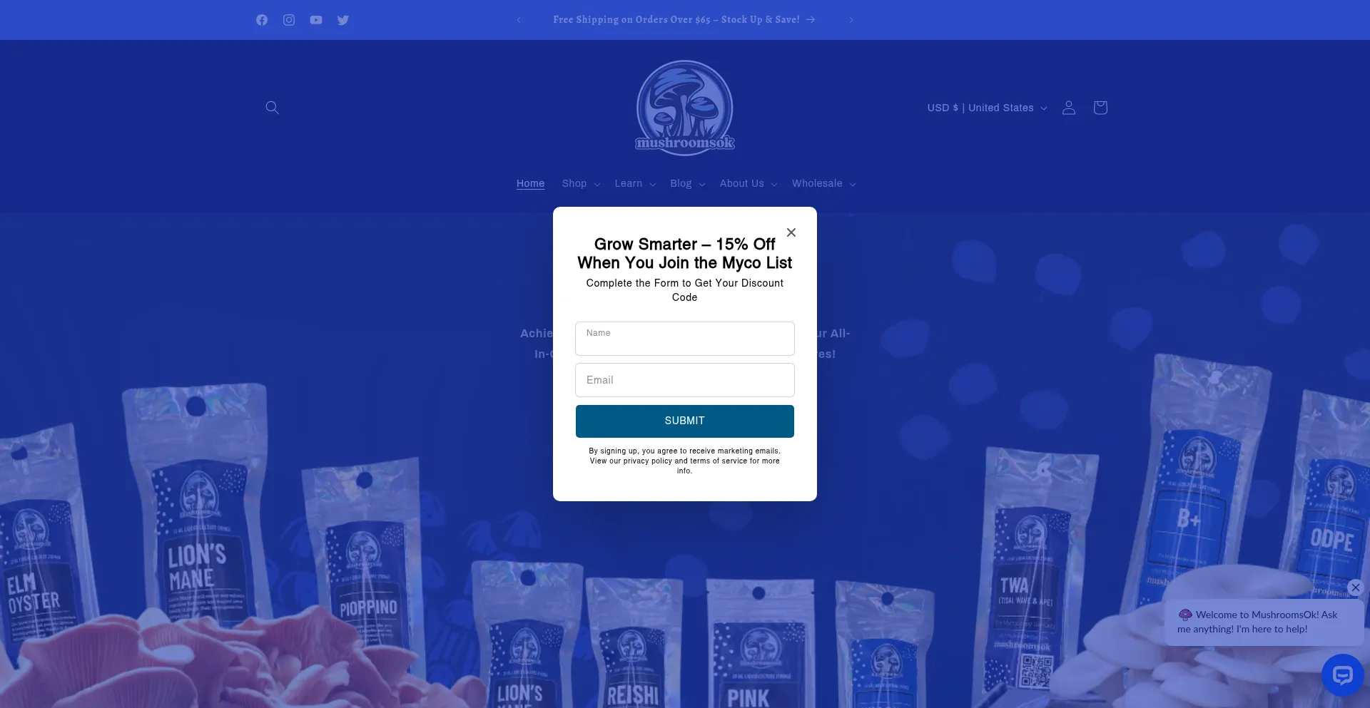 Website screenshot of Mushroomsok.com