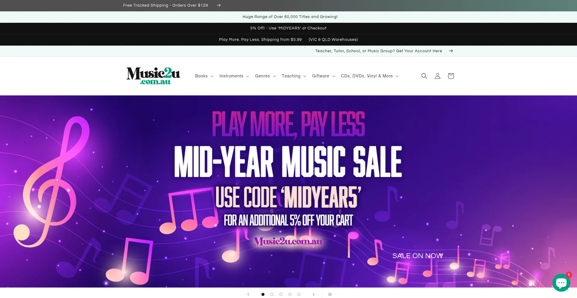 Website screenshot of Music2u.com.au