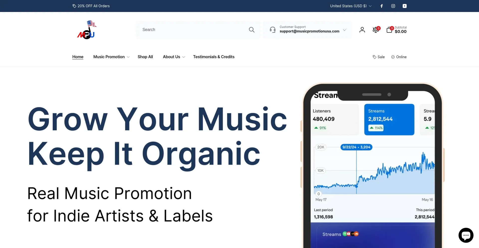 Website screenshot of Musicpromotionusa.com