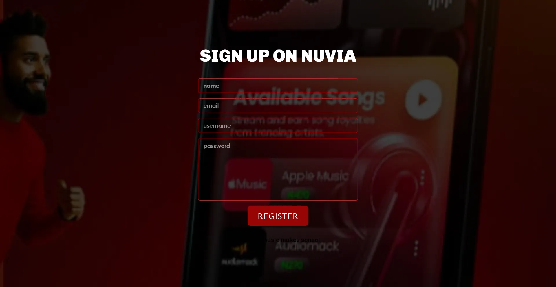 Website screenshot of Musicstreaming.carrd.co