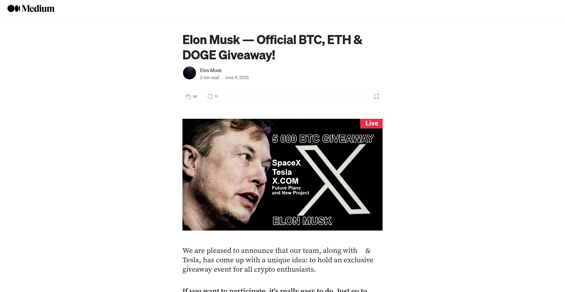 Website screenshot of Musk-event.life