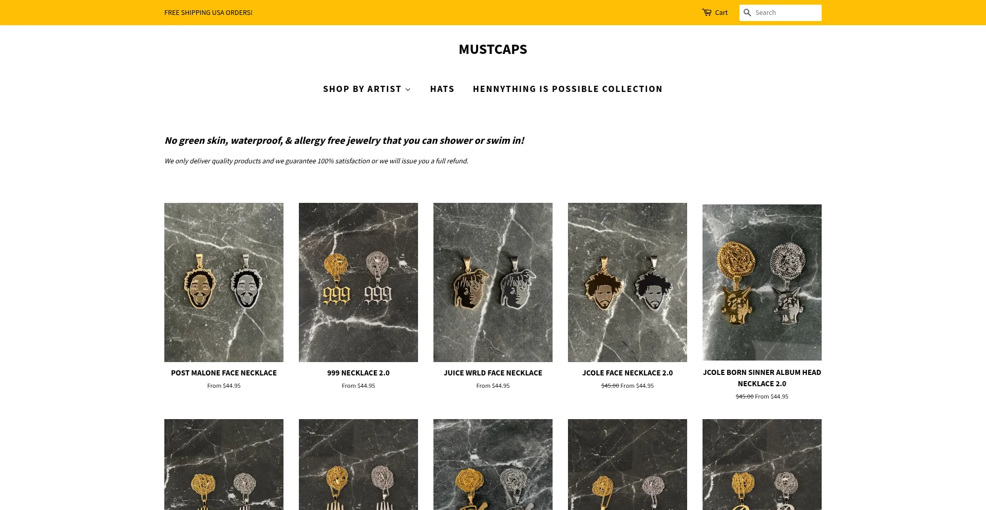 Website screenshot of Mustcaps.com