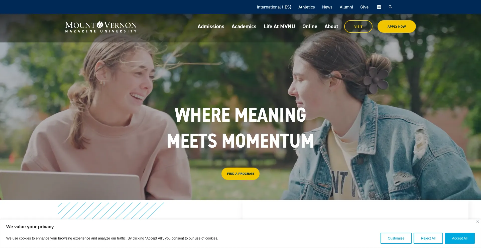 Website screenshot of Mvnu.edu