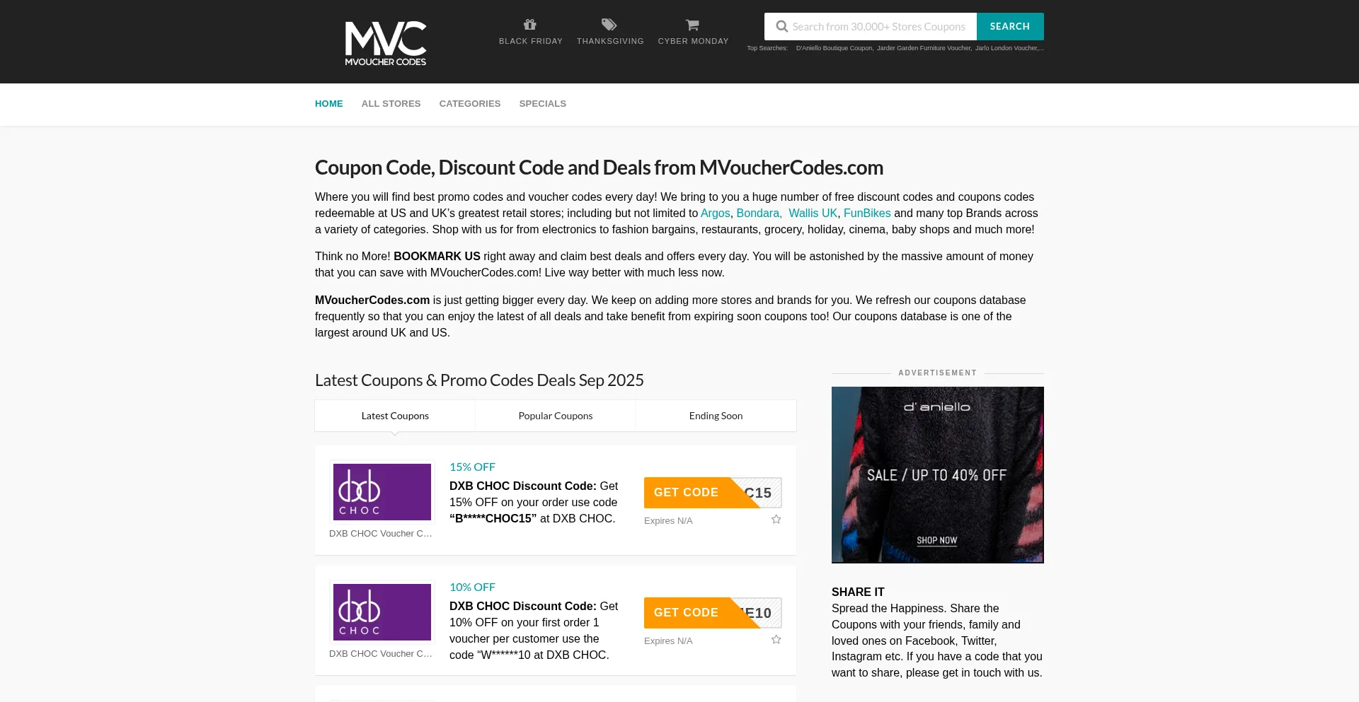 Mvouchercodes.com Screenshot
