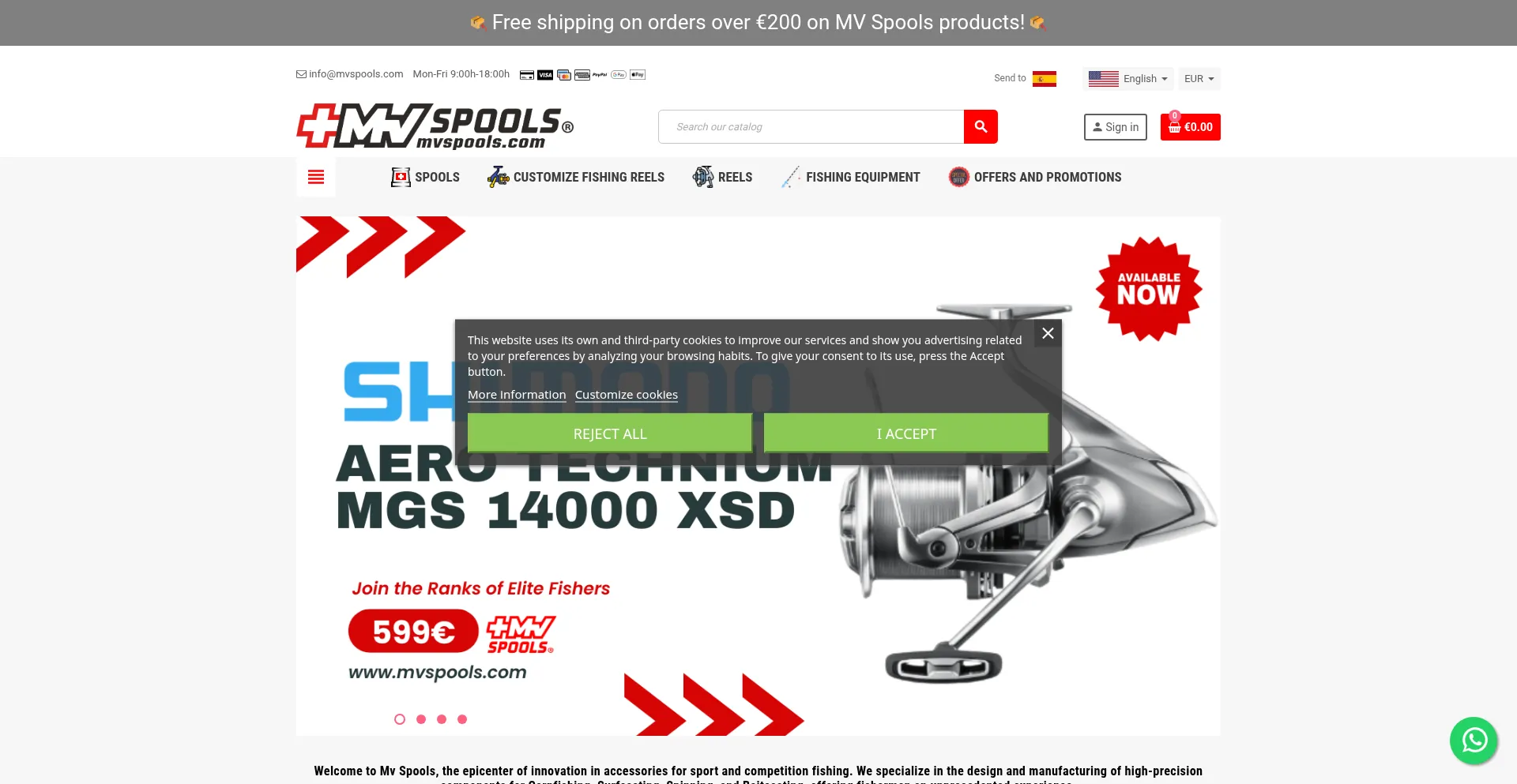 Website screenshot of Mvspools.com