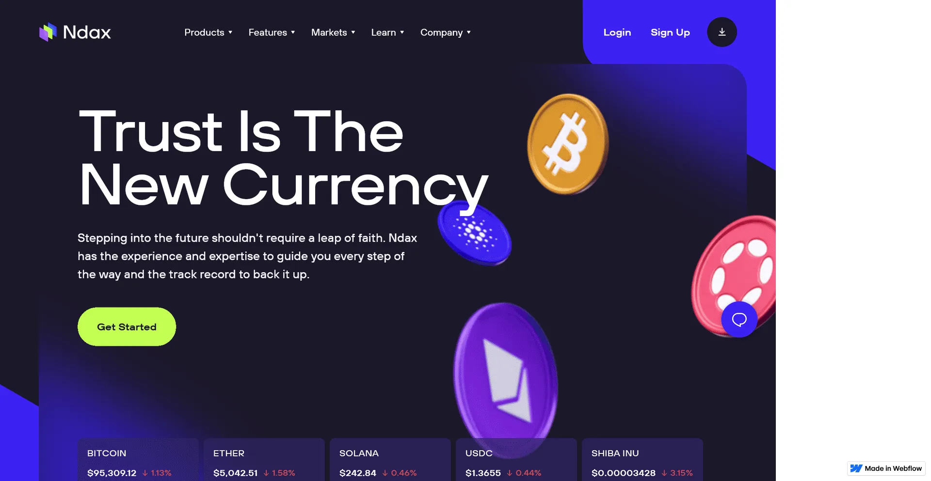 Website screenshot of My-app-ndax-io-cdn-s-nav.webflow.io