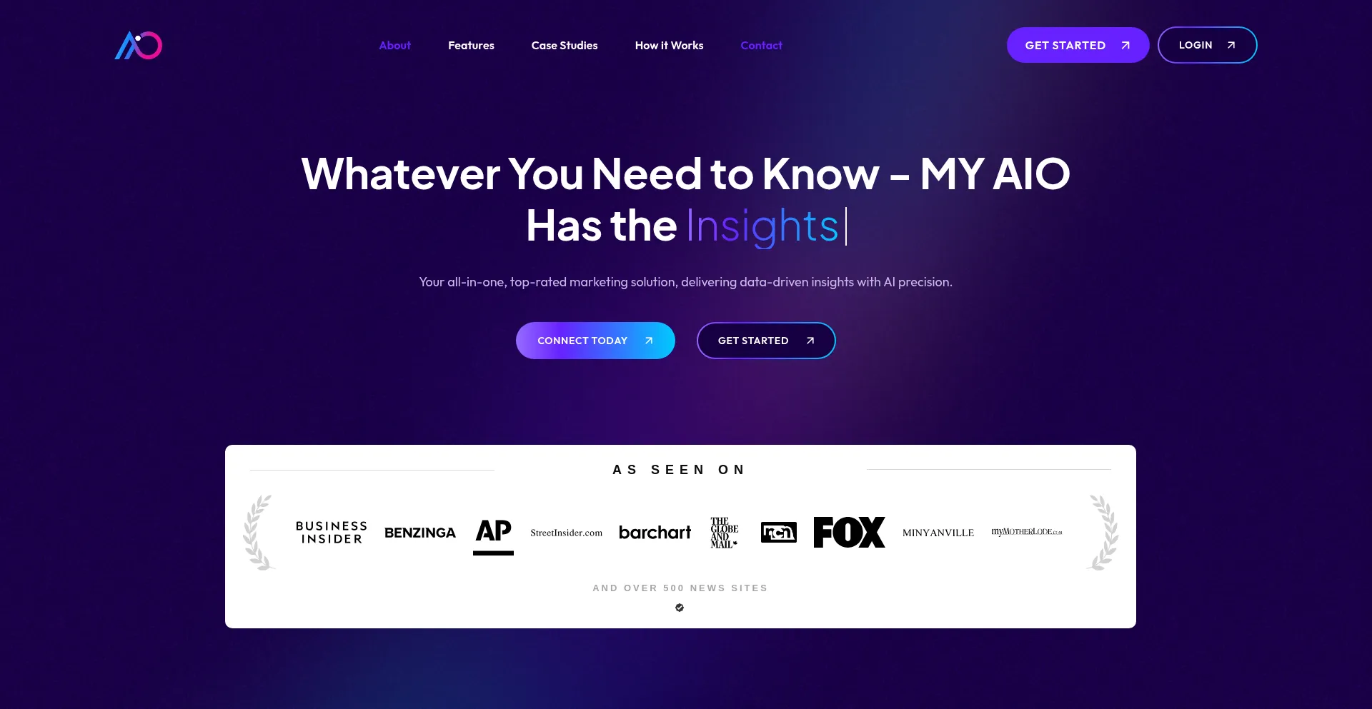 Website screenshot of Myaio.com