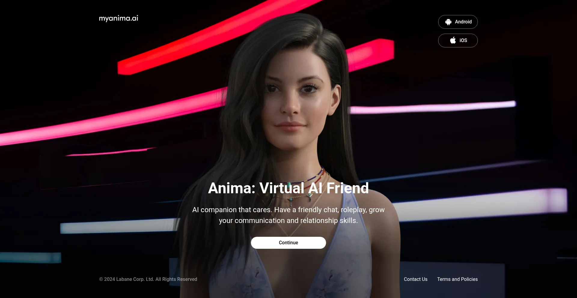 Website screenshot of Myanima.ai