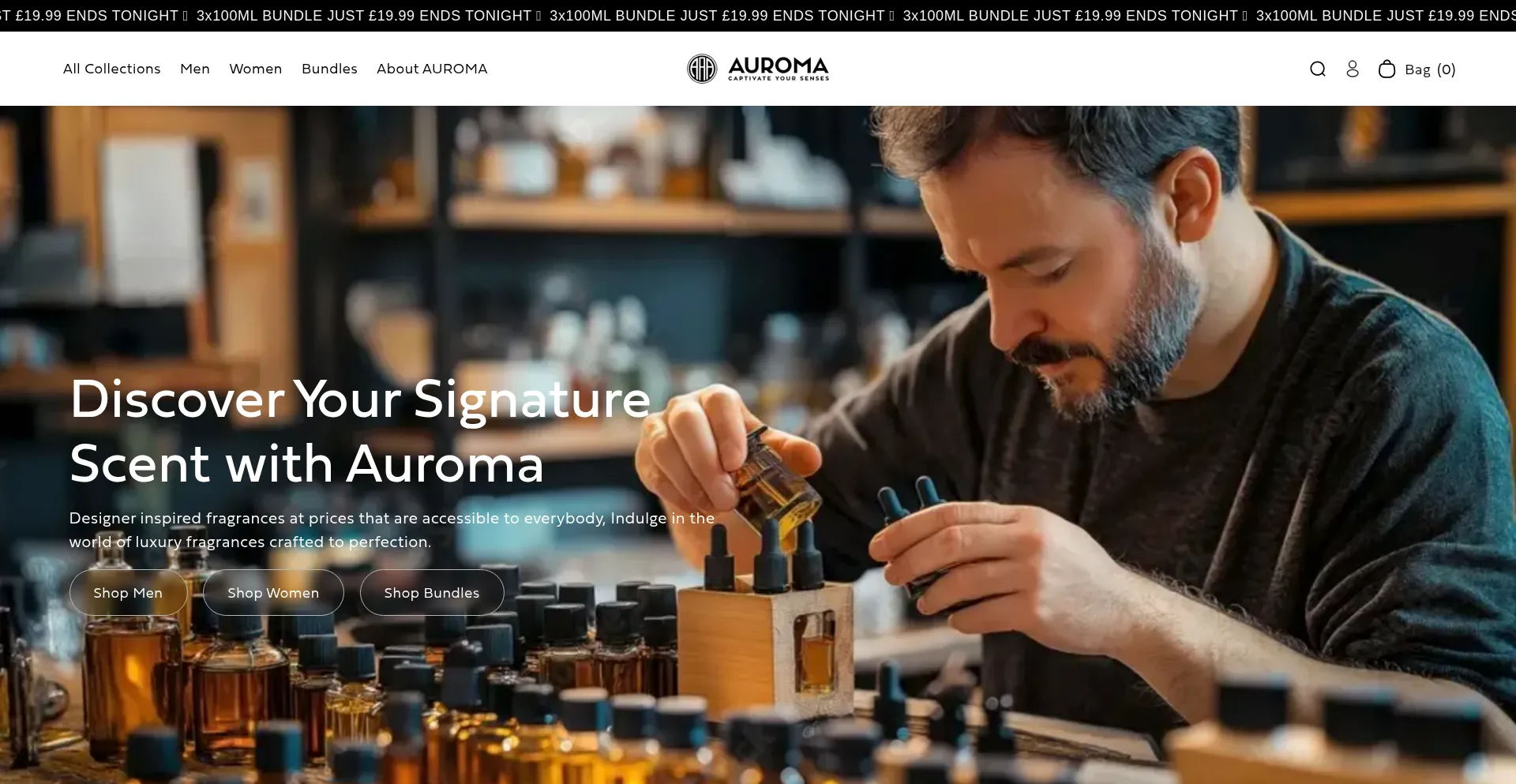 Website screenshot of Myauroma.co.uk