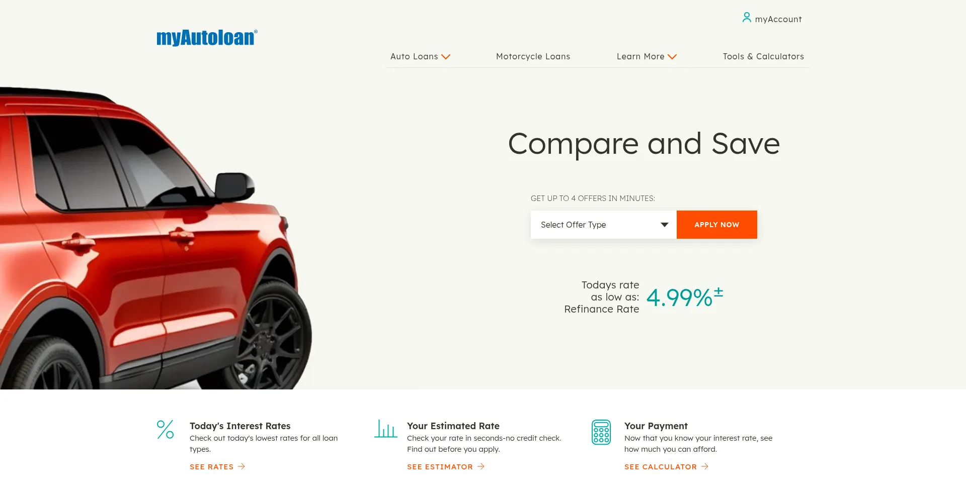 Website screenshot of Myautoloan.com