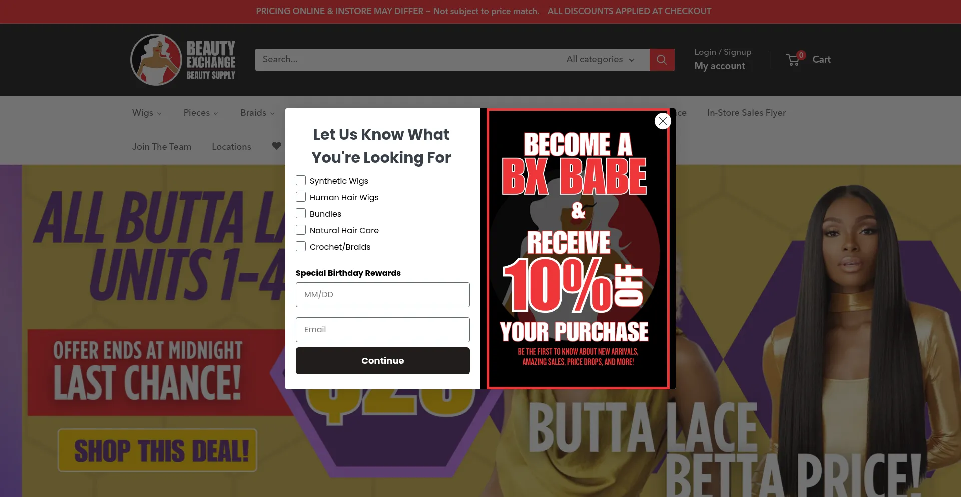 Website screenshot of Mybeautyexchange.com