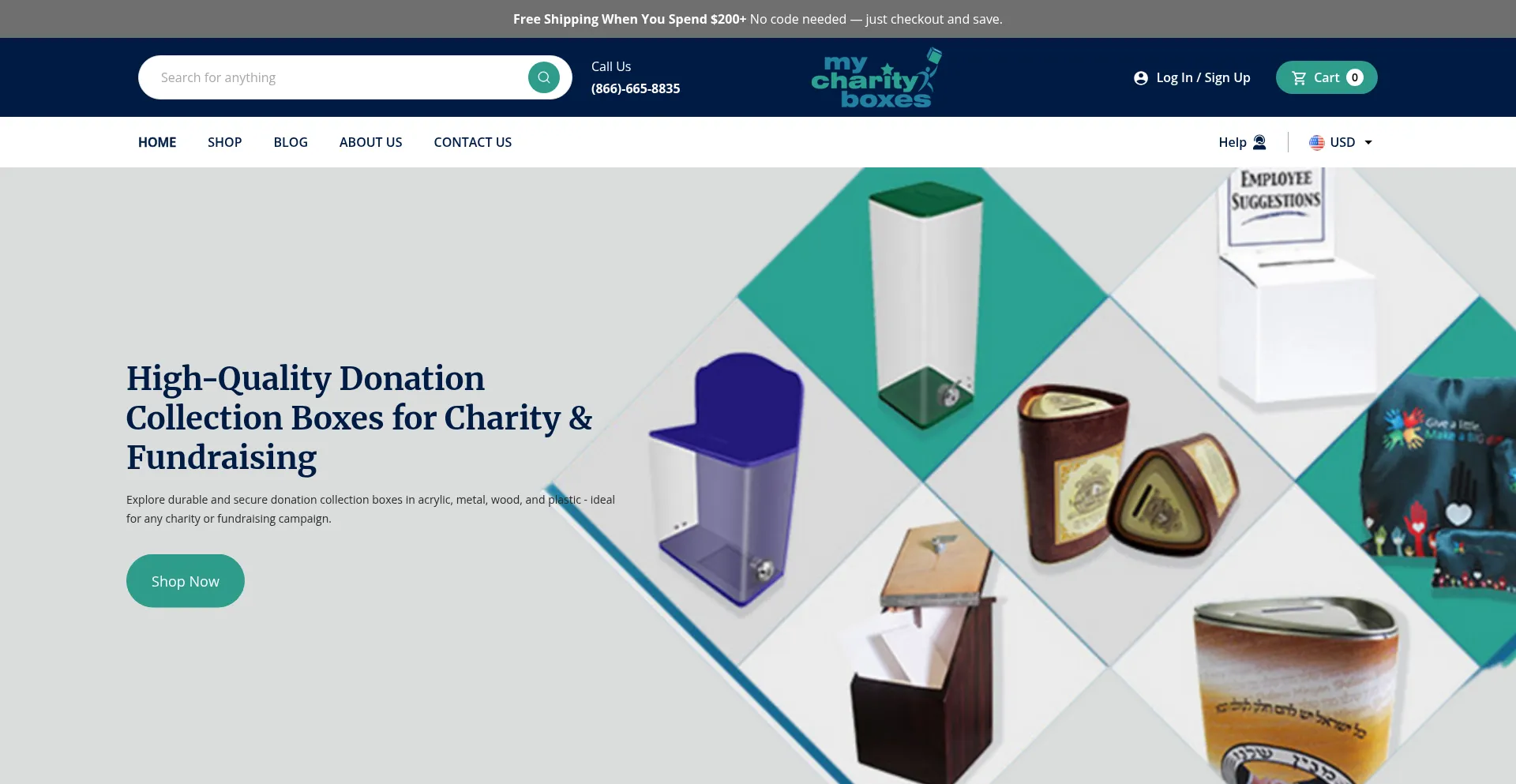 Website screenshot of Mycharityboxes.com