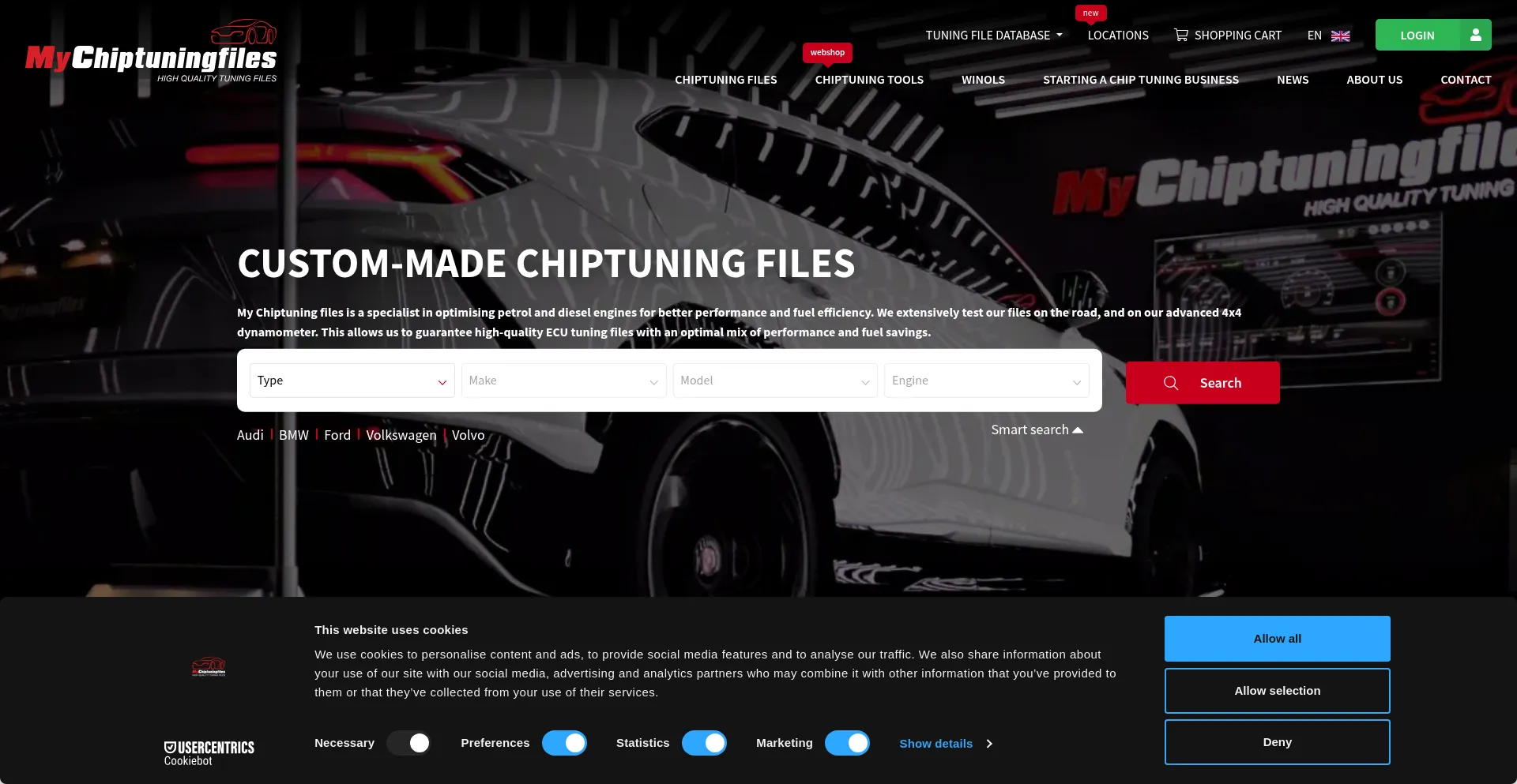 Website screenshot of Mychiptuningfiles.com