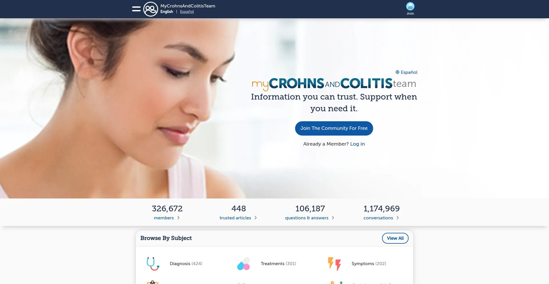 Website screenshot of Mycrohnsandcolitisteam.com