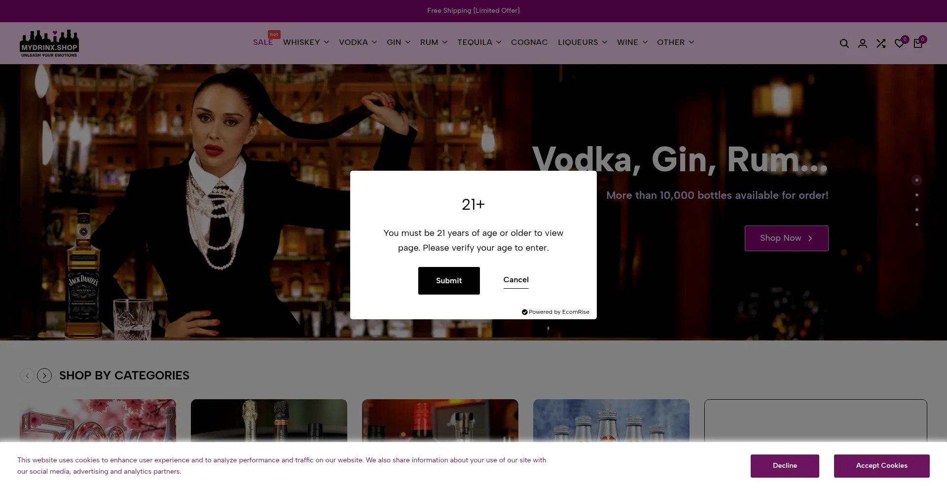 Website screenshot of Mydrinx.shop