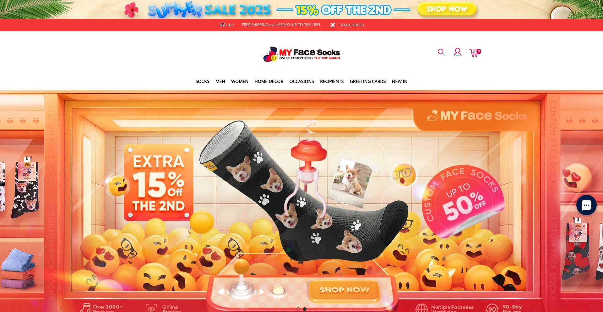 Website screenshot of Myfacesocks.co.uk