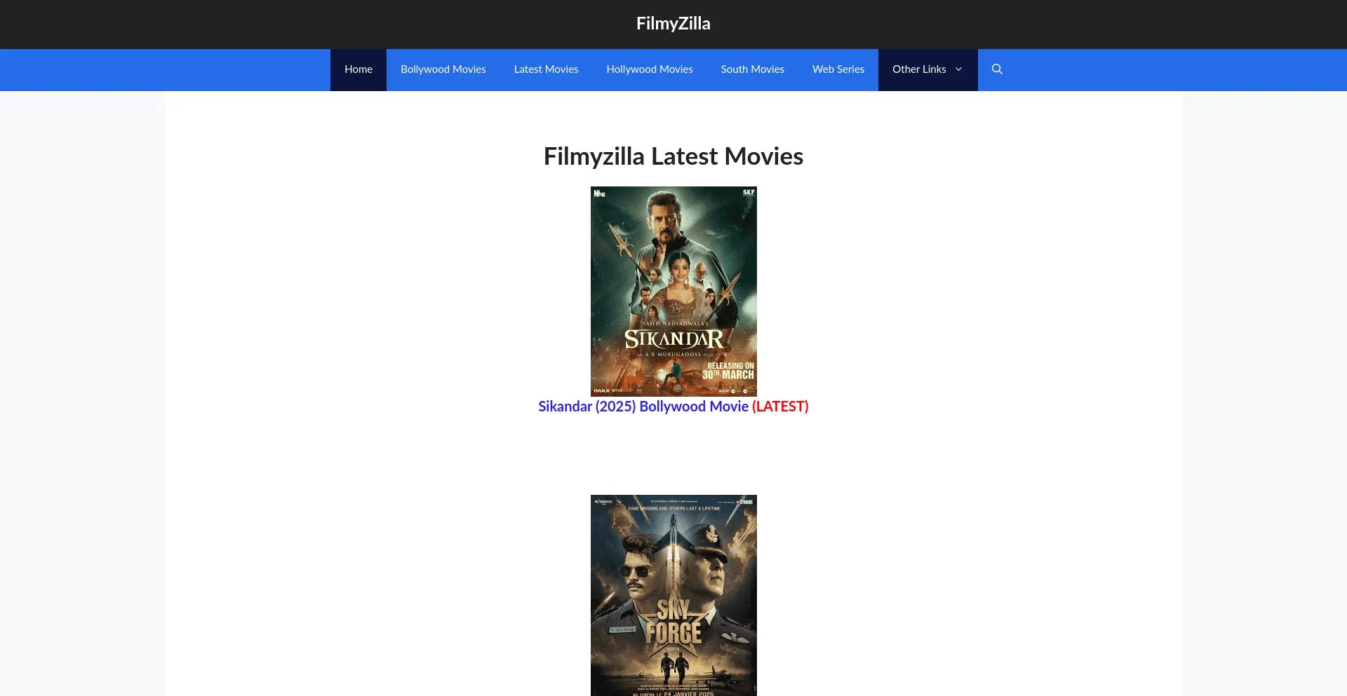 Website screenshot of Myfilmyzilla.com