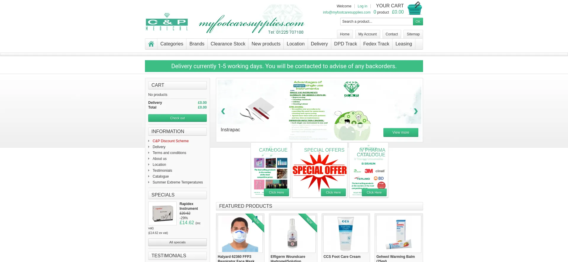 Website screenshot of Myfootcaresupplies.com