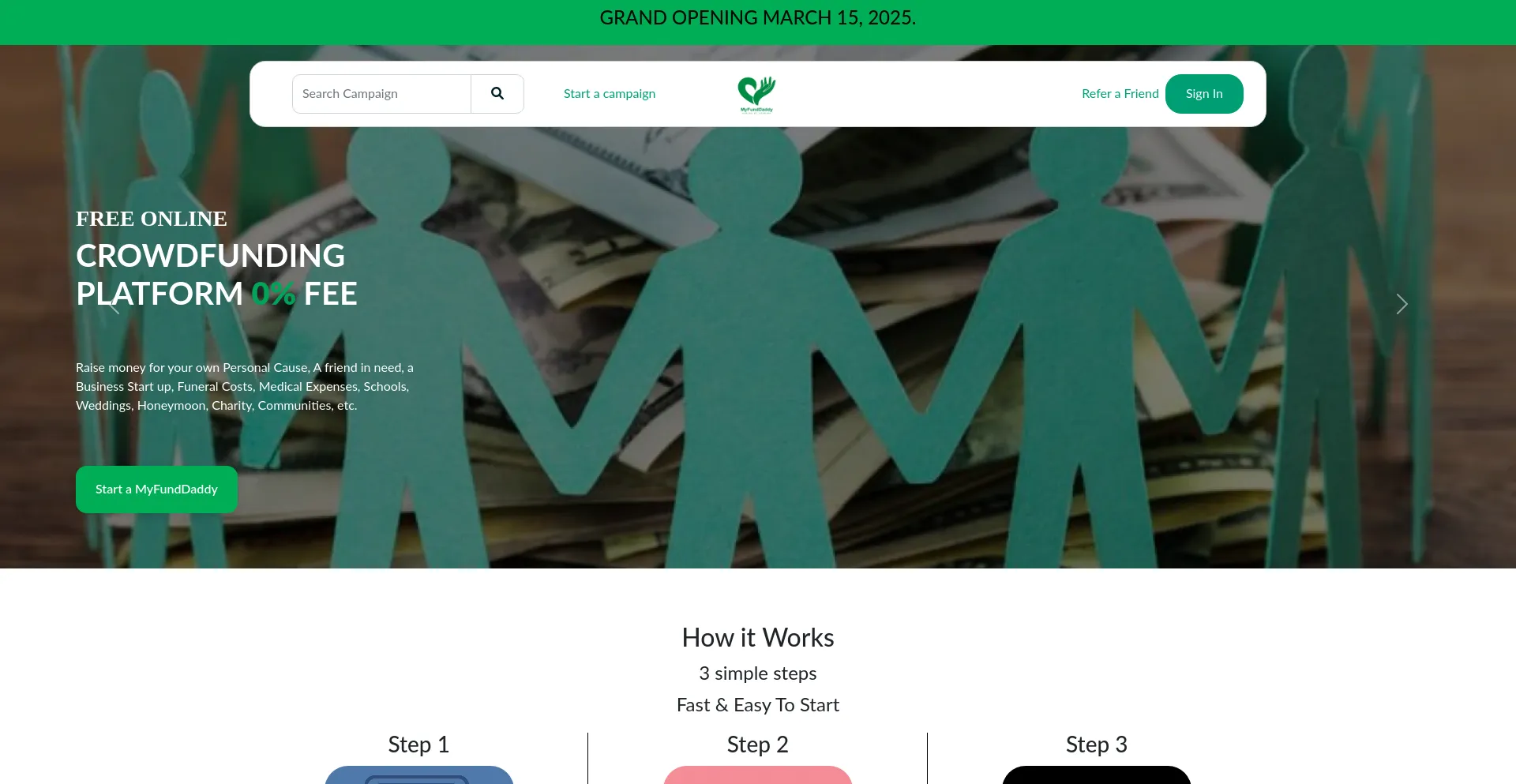 Website screenshot of Myfunddaddy.com
