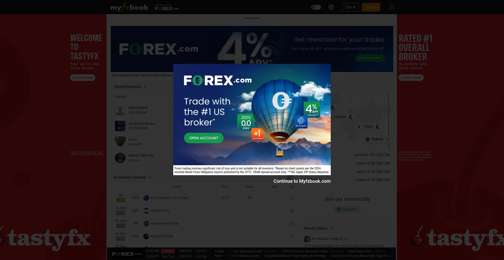Website screenshot of Myfxbook.com