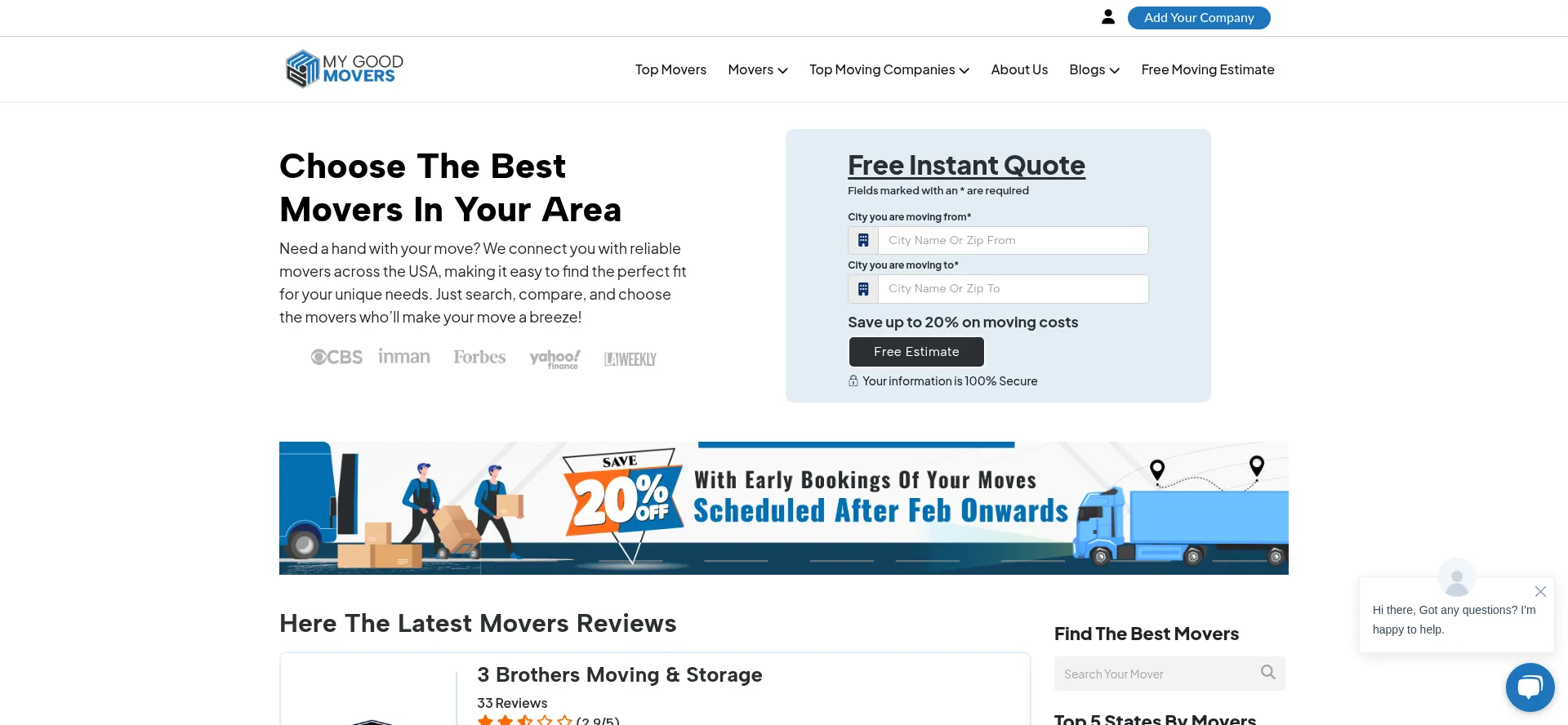 Website screenshot of Mygoodmovers.com