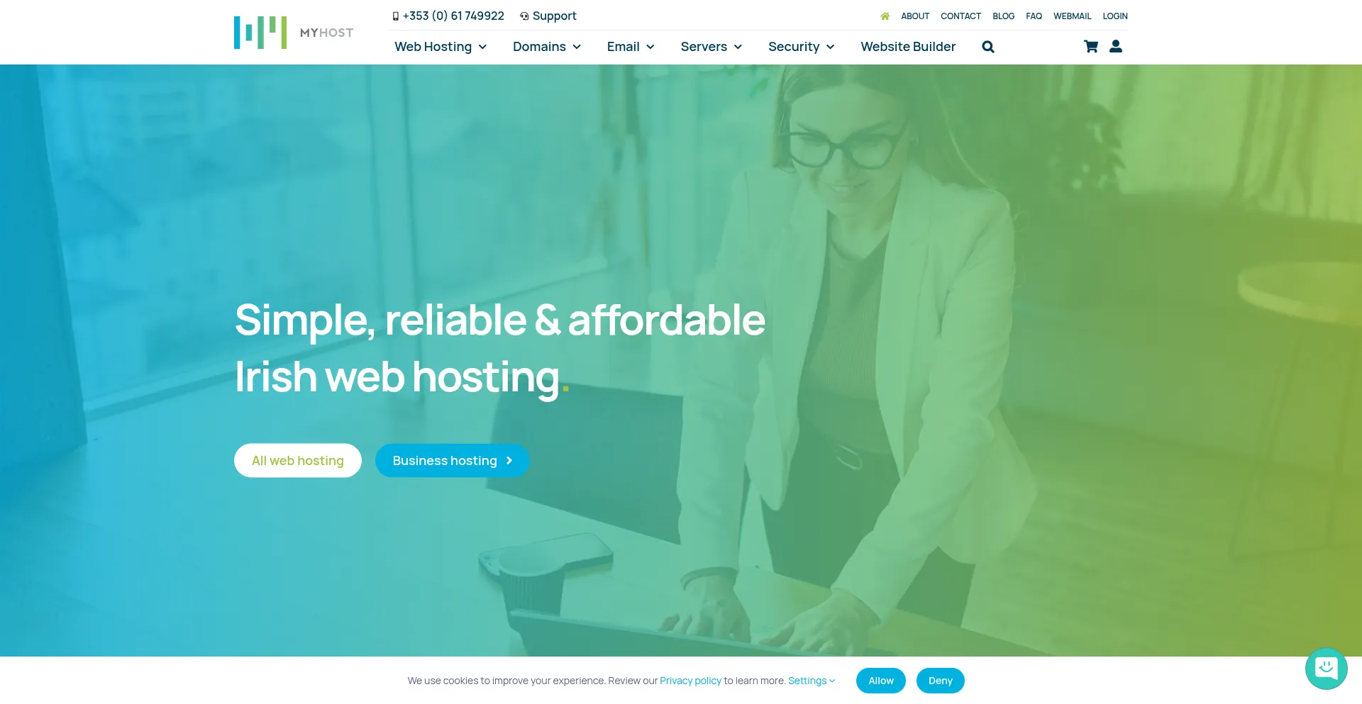 Website screenshot of Myhost.ie