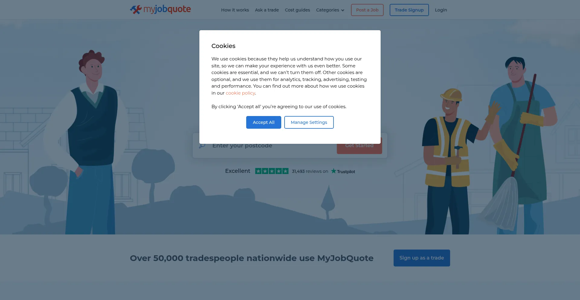 Website screenshot of Myjobquote.co.uk