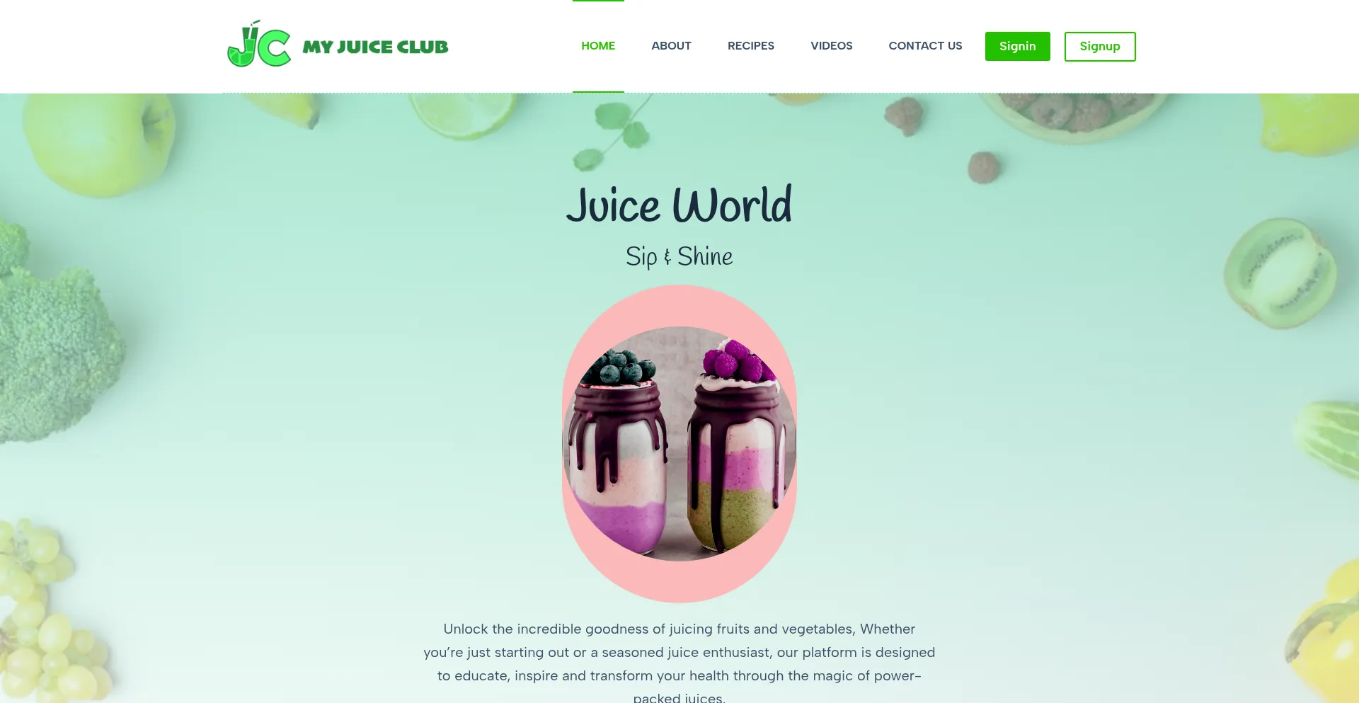 Website screenshot of Myjuiceclub.com