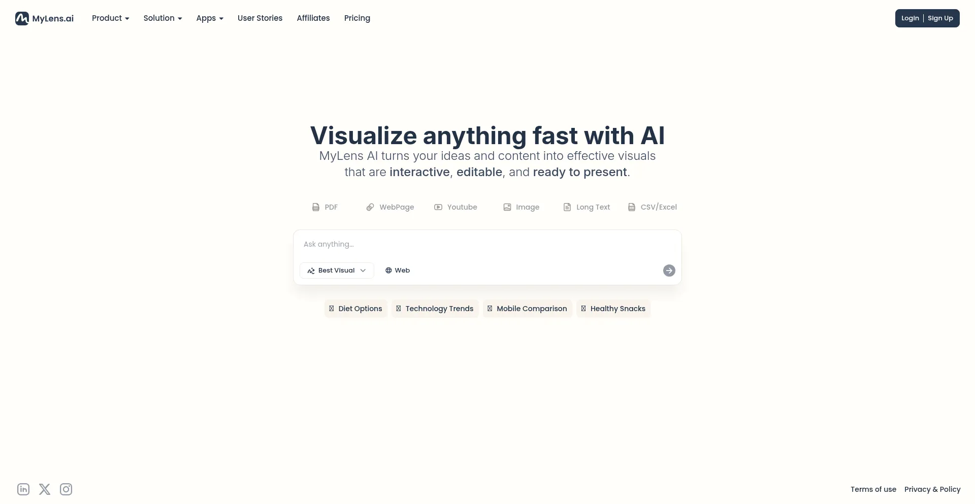Website screenshot of Mylens.ai
