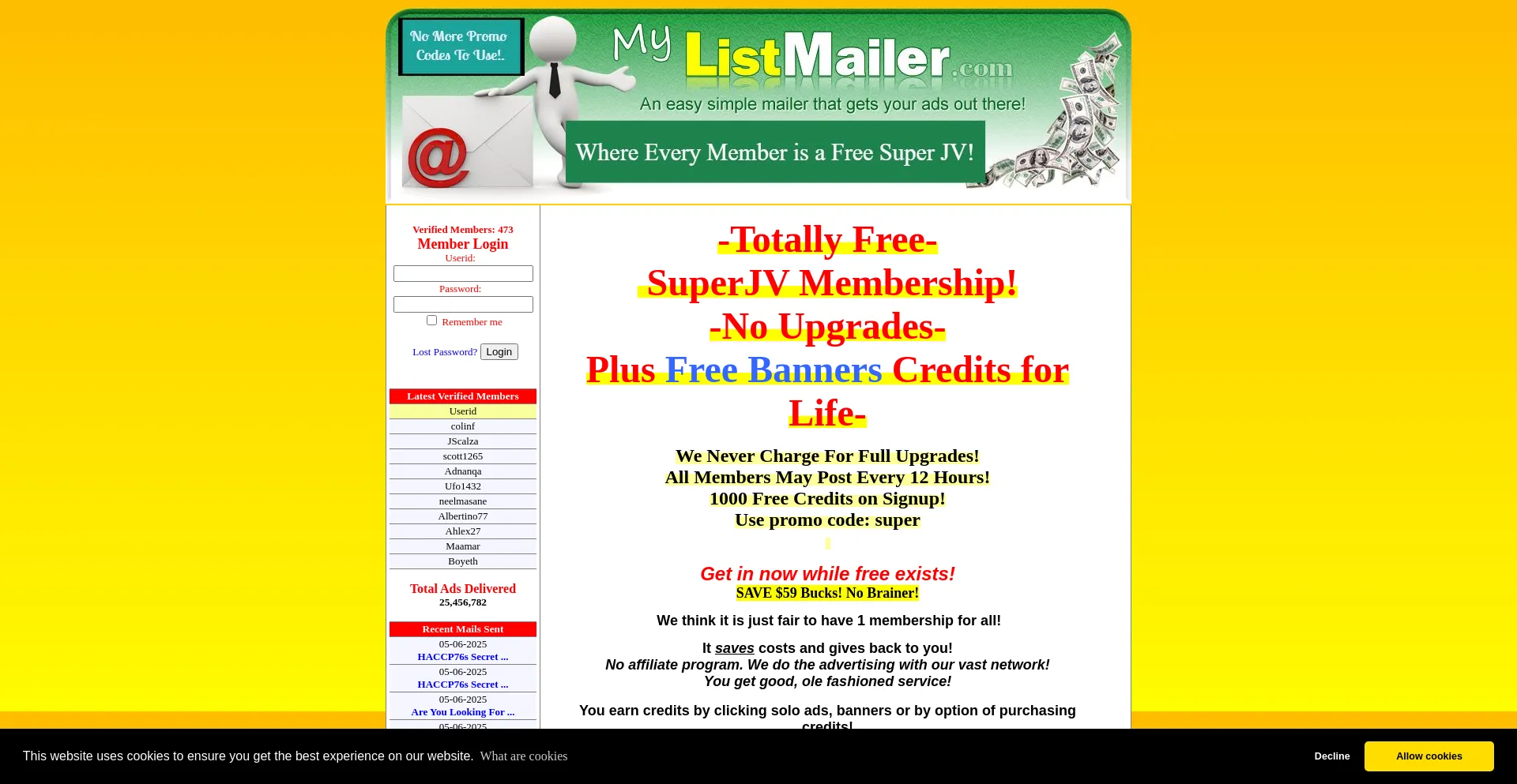 Website screenshot of Mylistmailer.com
