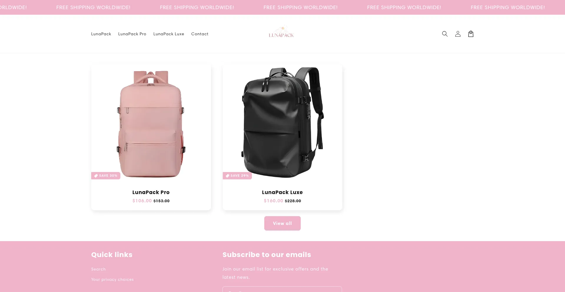 Website screenshot of Mylunapack.com