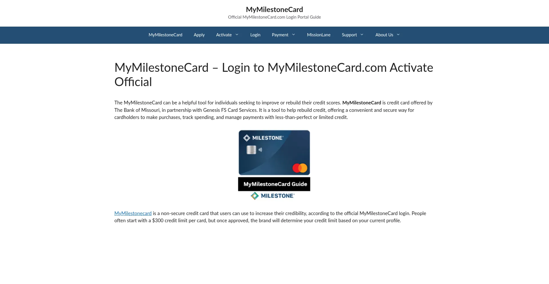 Website screenshot of Mymilestoneecard.online