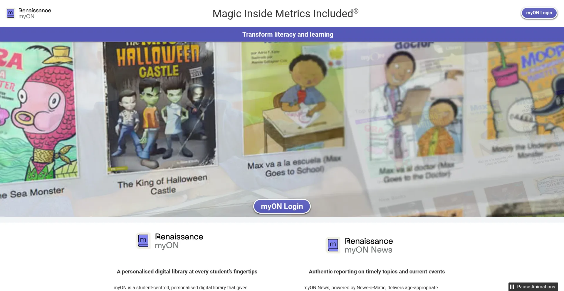 Website screenshot of Myon.co.uk