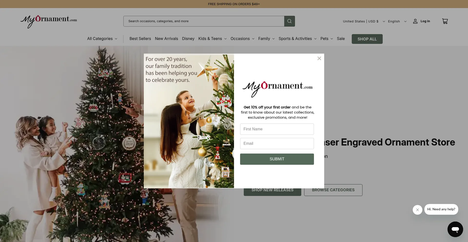 Website screenshot of Myornament.com