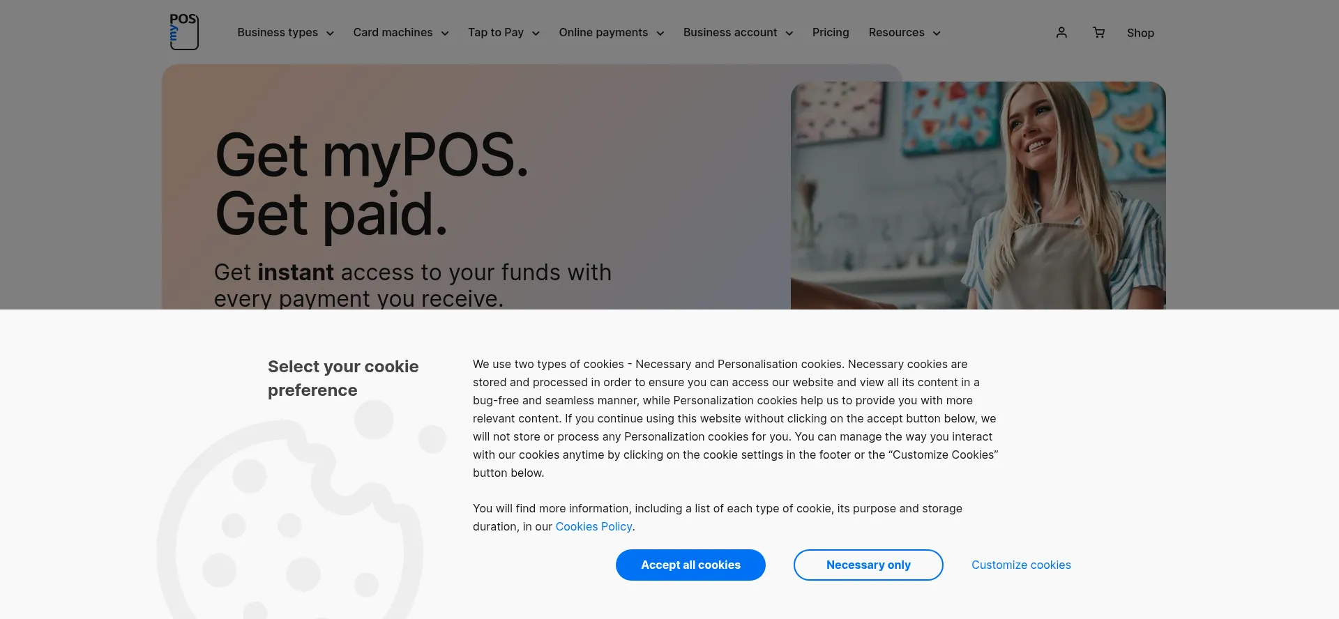 Website screenshot of Mypos.com