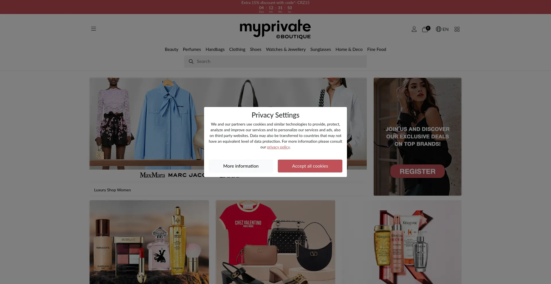 Website screenshot of Myprivateboutique.ch