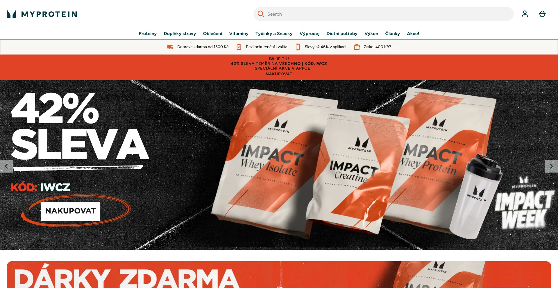 Website screenshot of Myprotein.cz