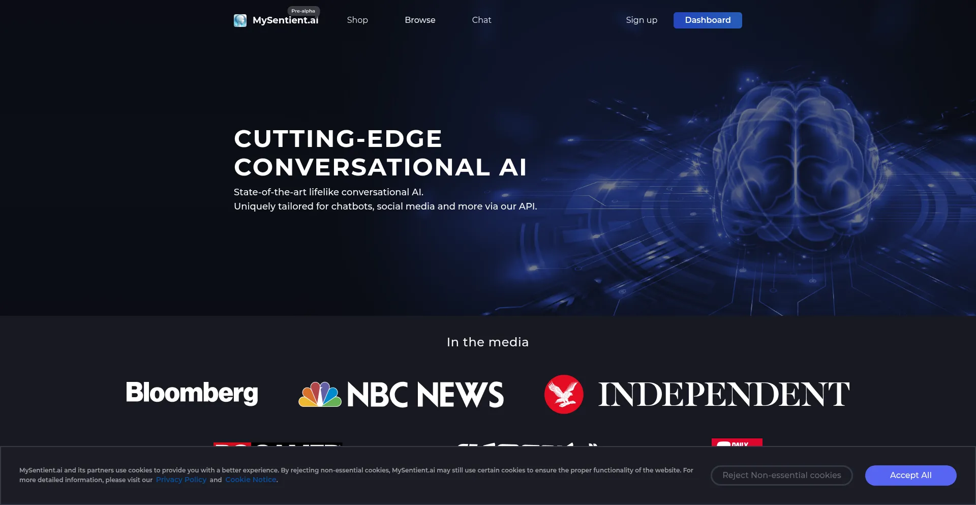 Website screenshot of Mysentient.ai