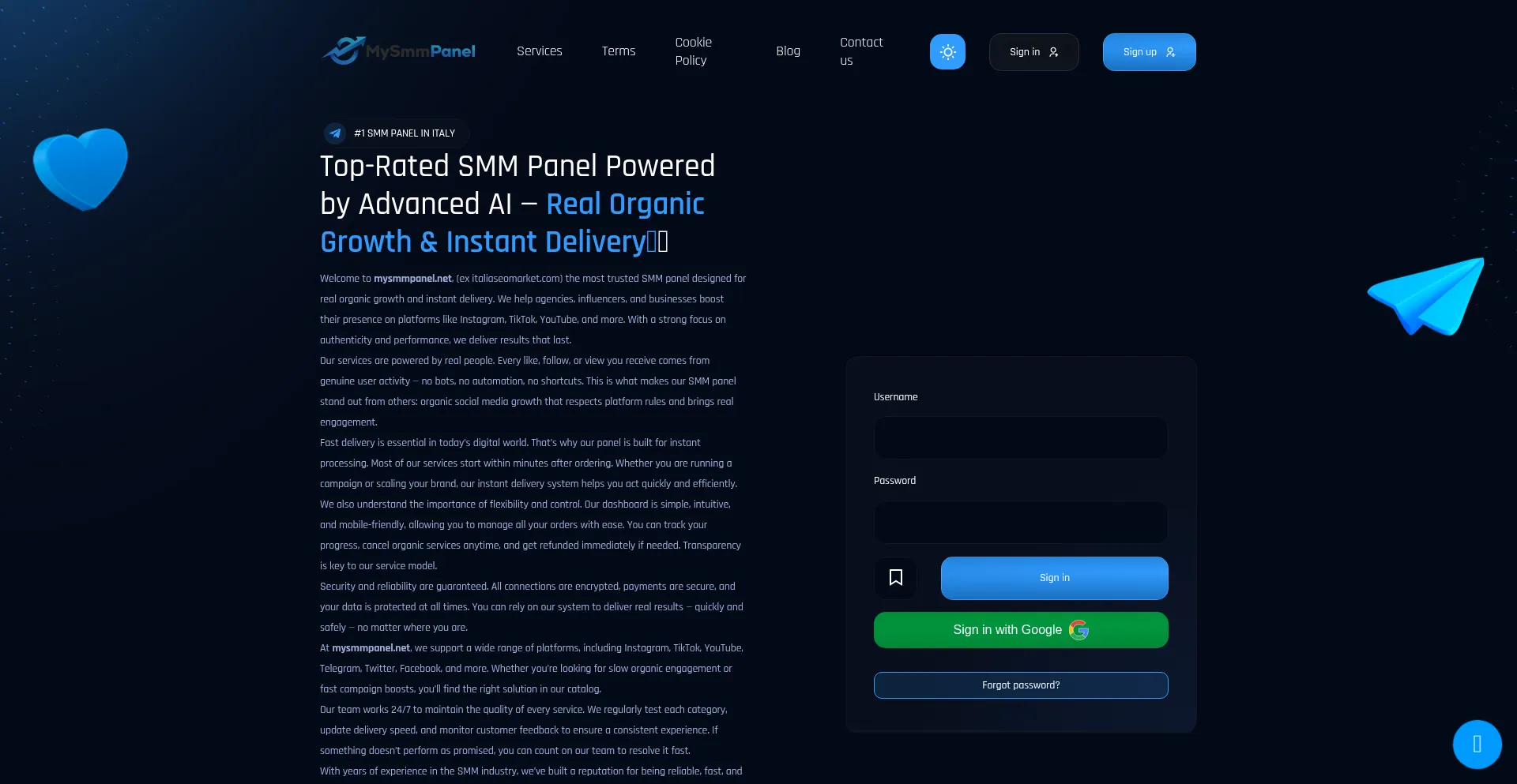 Website screenshot of Mysmmpanel.net
