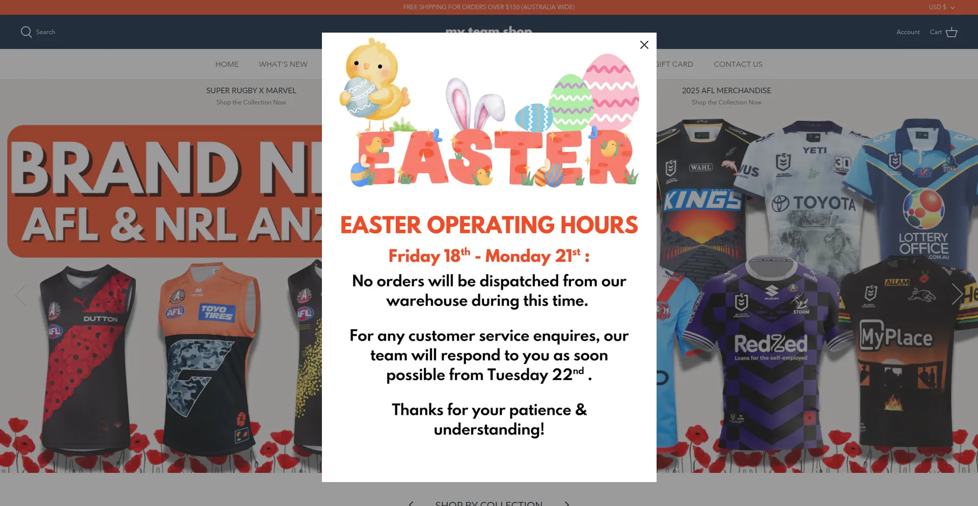 Website screenshot of Myteamshop.com.au