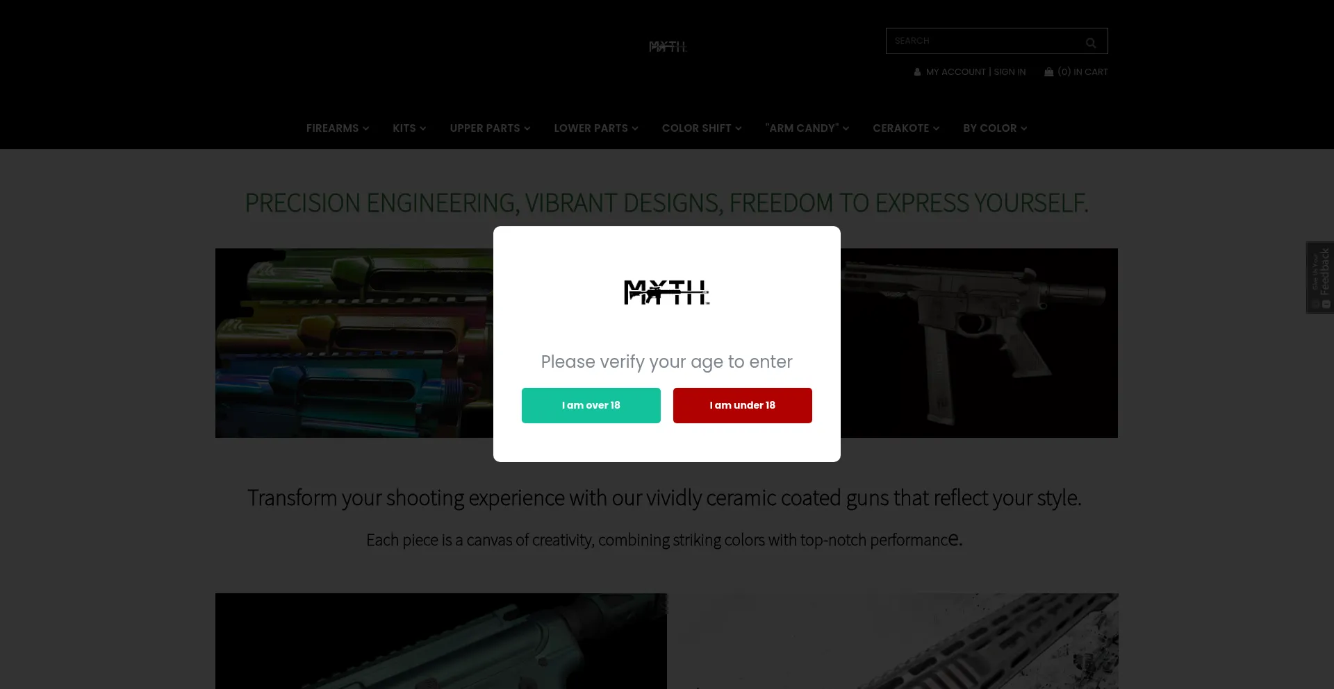 Website screenshot of Myth-industries.com