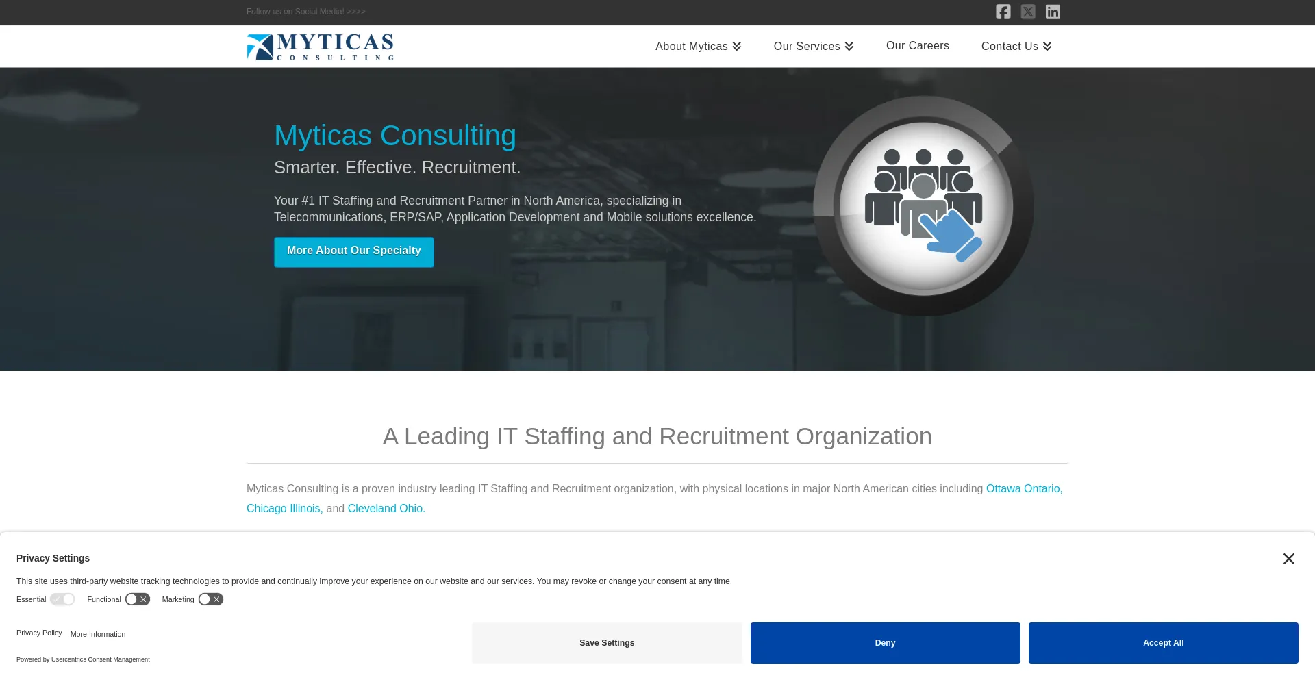 Website screenshot of Myticas.com