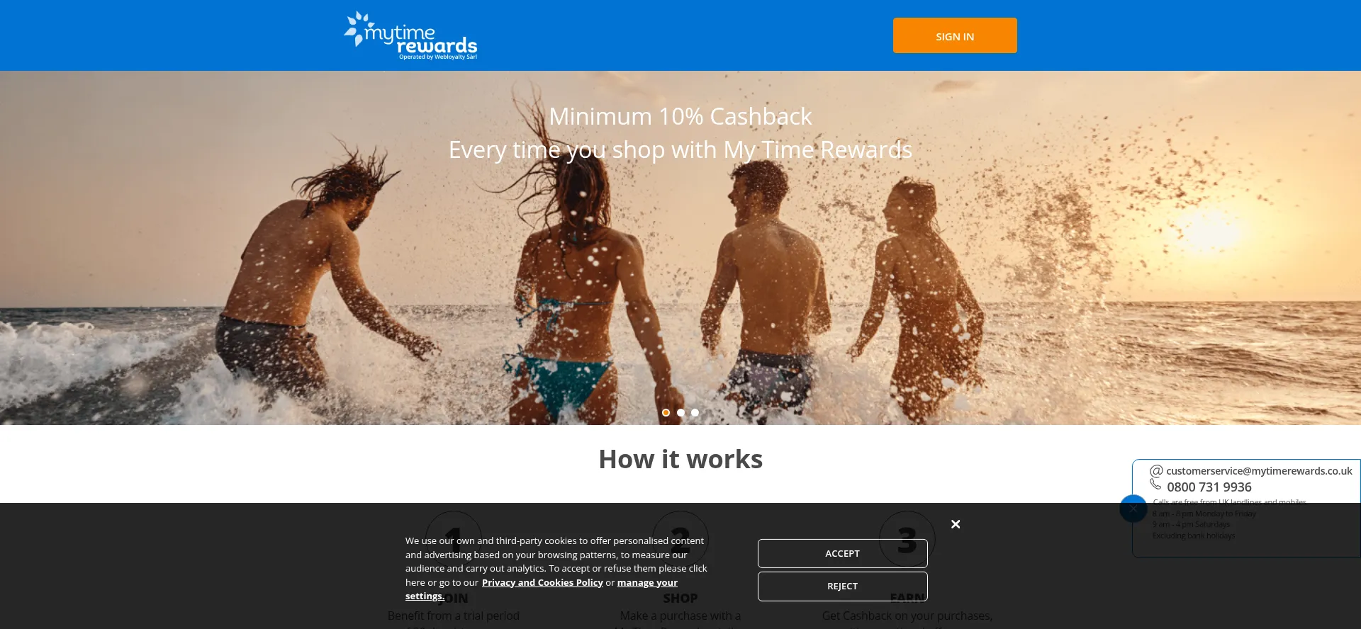 Website screenshot of Mytimerewards.co.uk