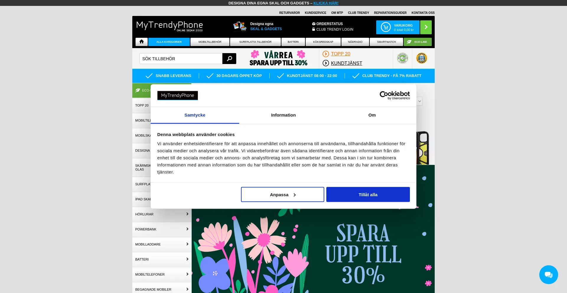 Website screenshot of Mytrendyphone.se