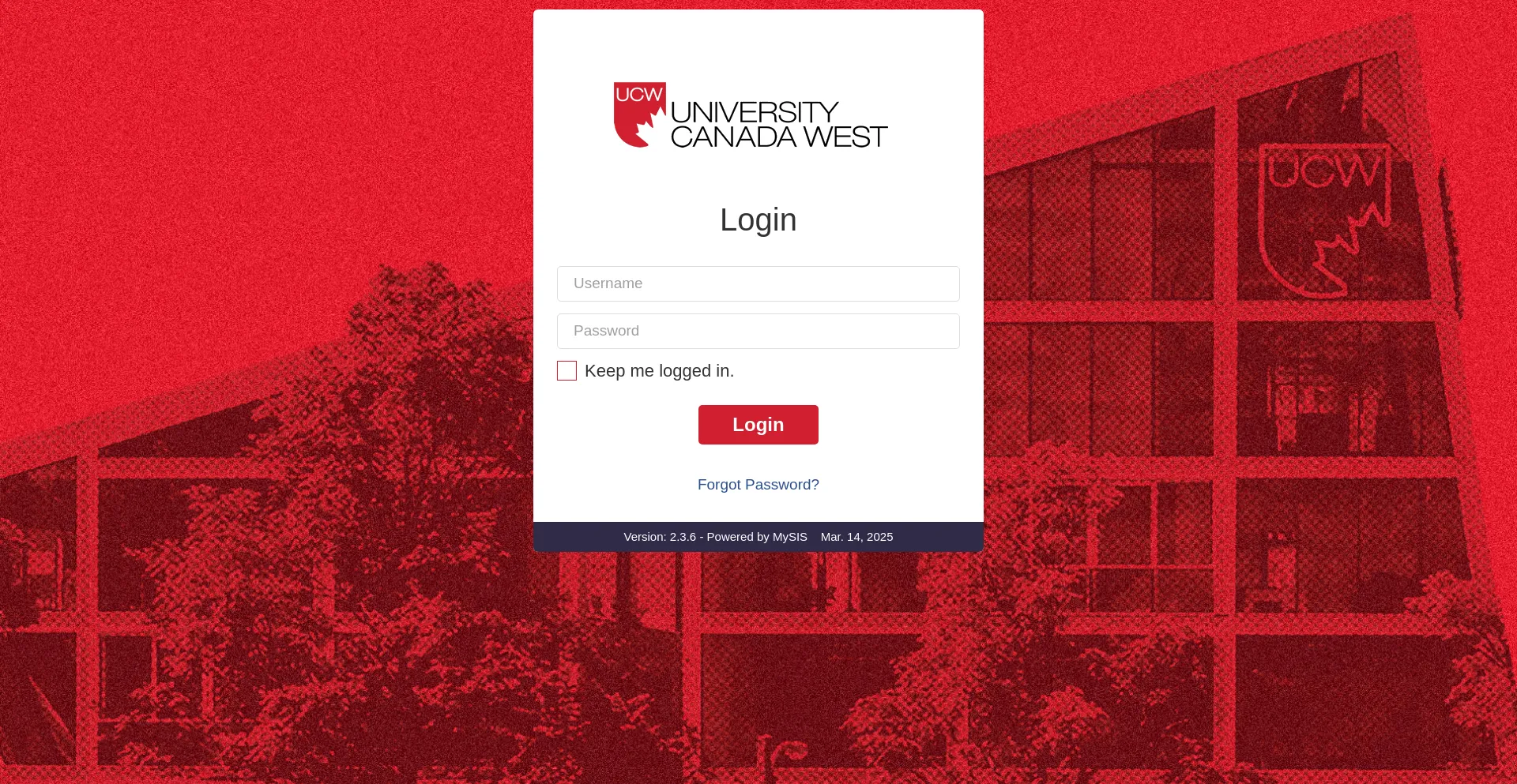 Website screenshot of Myucwest.ca