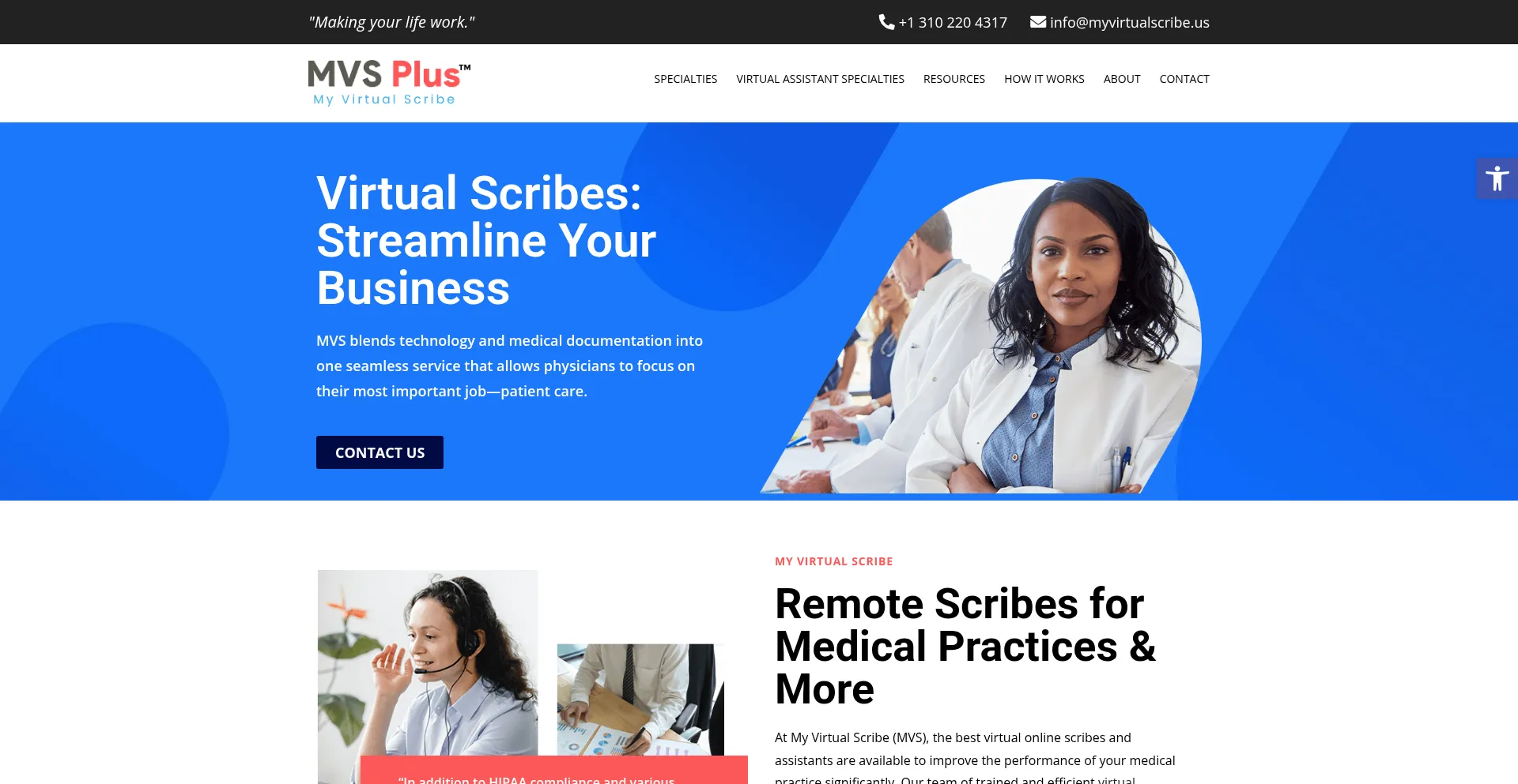 Website screenshot of Myvirtualscribe.us