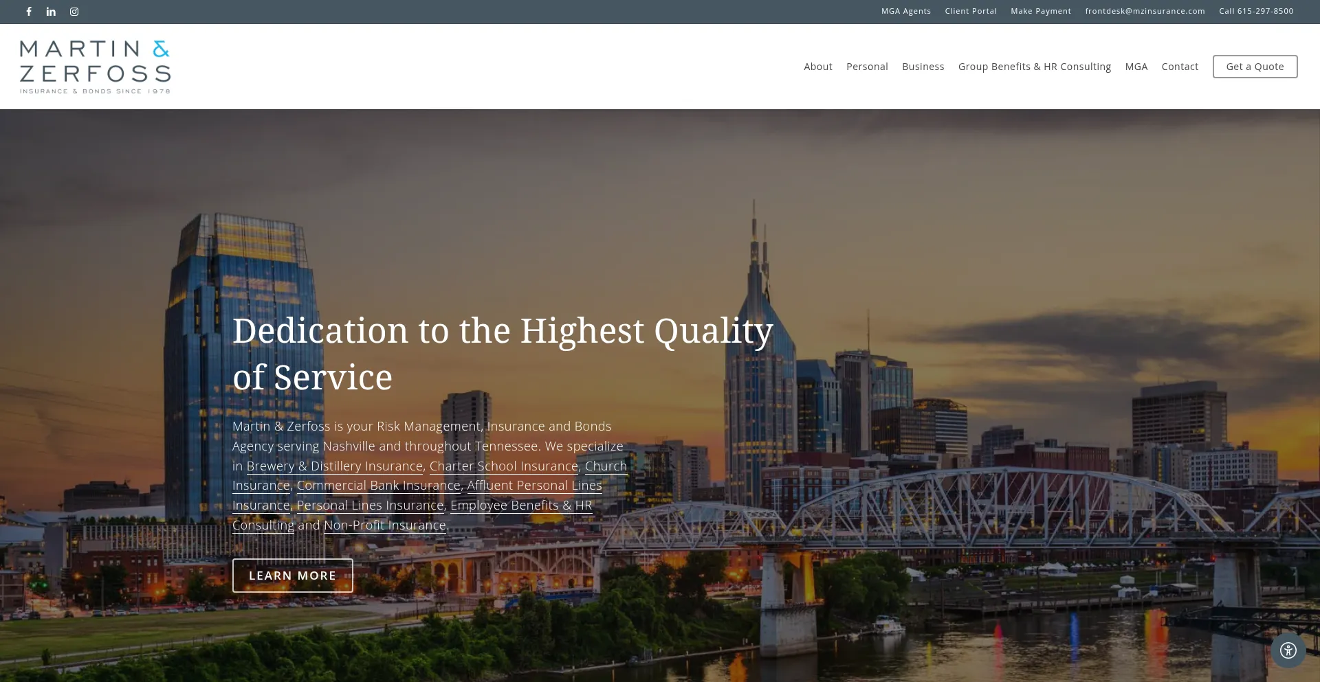 Website screenshot of Mzinsurance.com