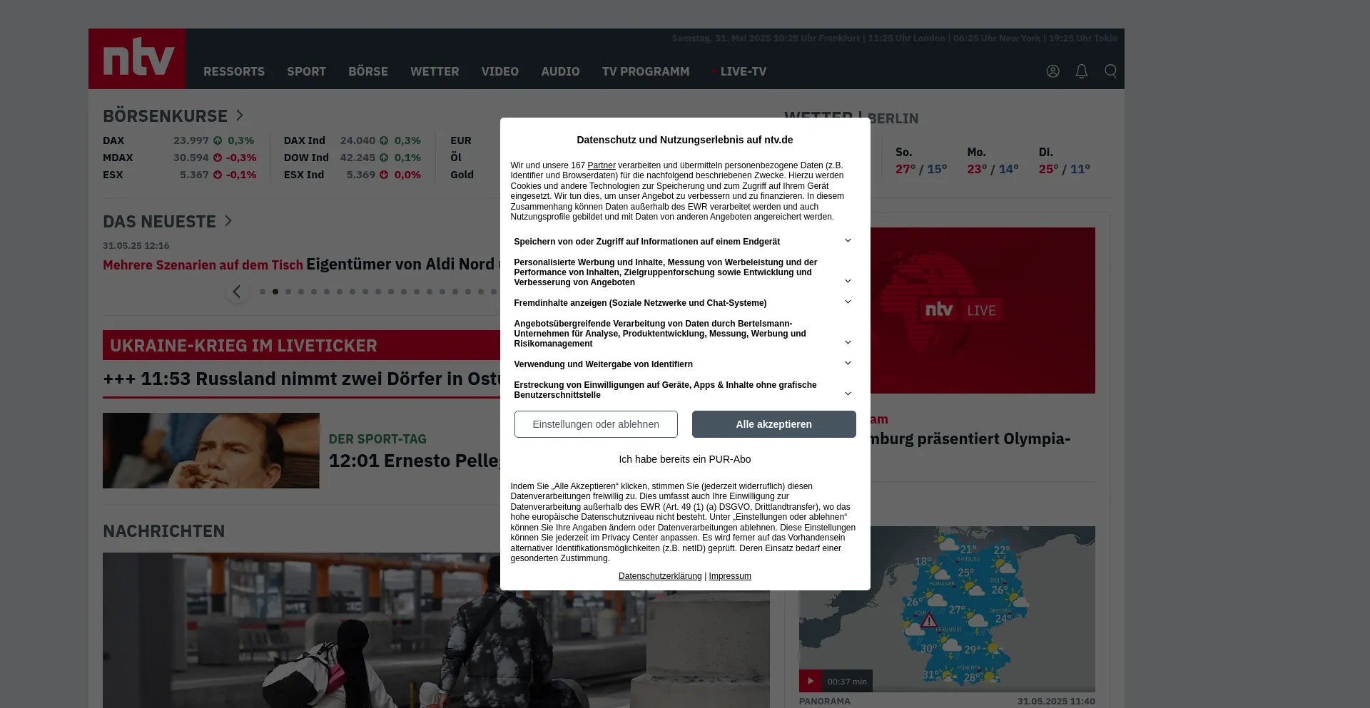 Website screenshot of N-tv.de
