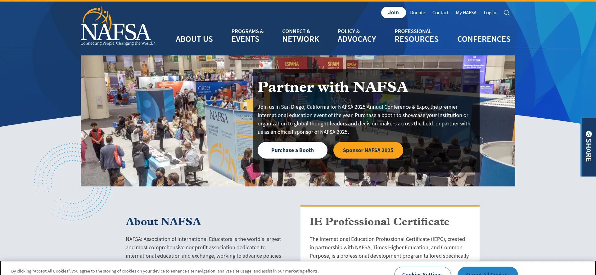 Website screenshot of Nafsa.org
